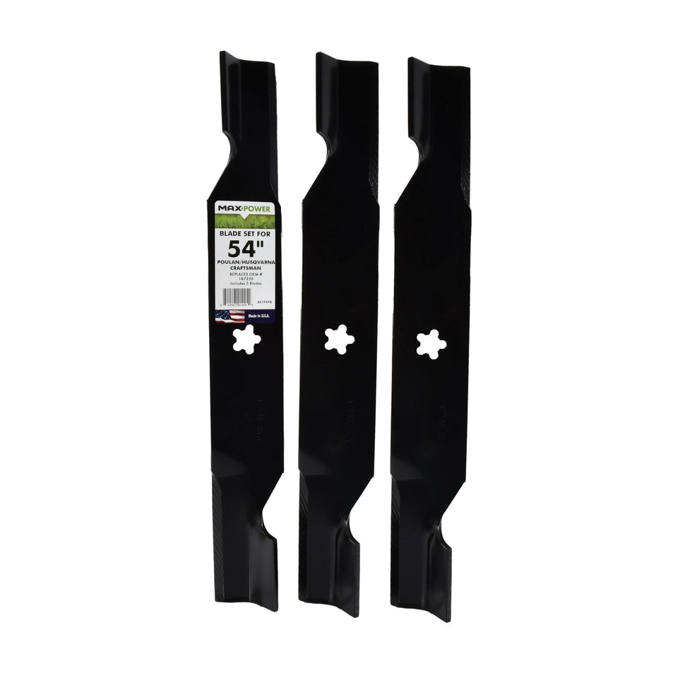 MaxPower 561747B three-blade set for 54-inch mowers ensures clean, even cuts