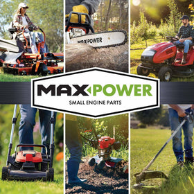 MaxPower 561812XB blades installed on a 48-inch John Deere mower deck.