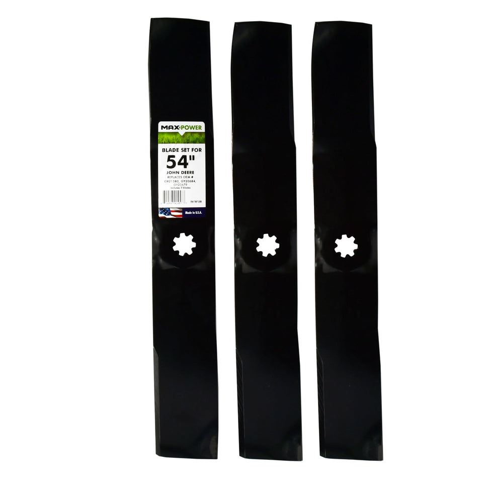 MaxPower 561813B three-blade set for 54-inch mower enables precise cutting