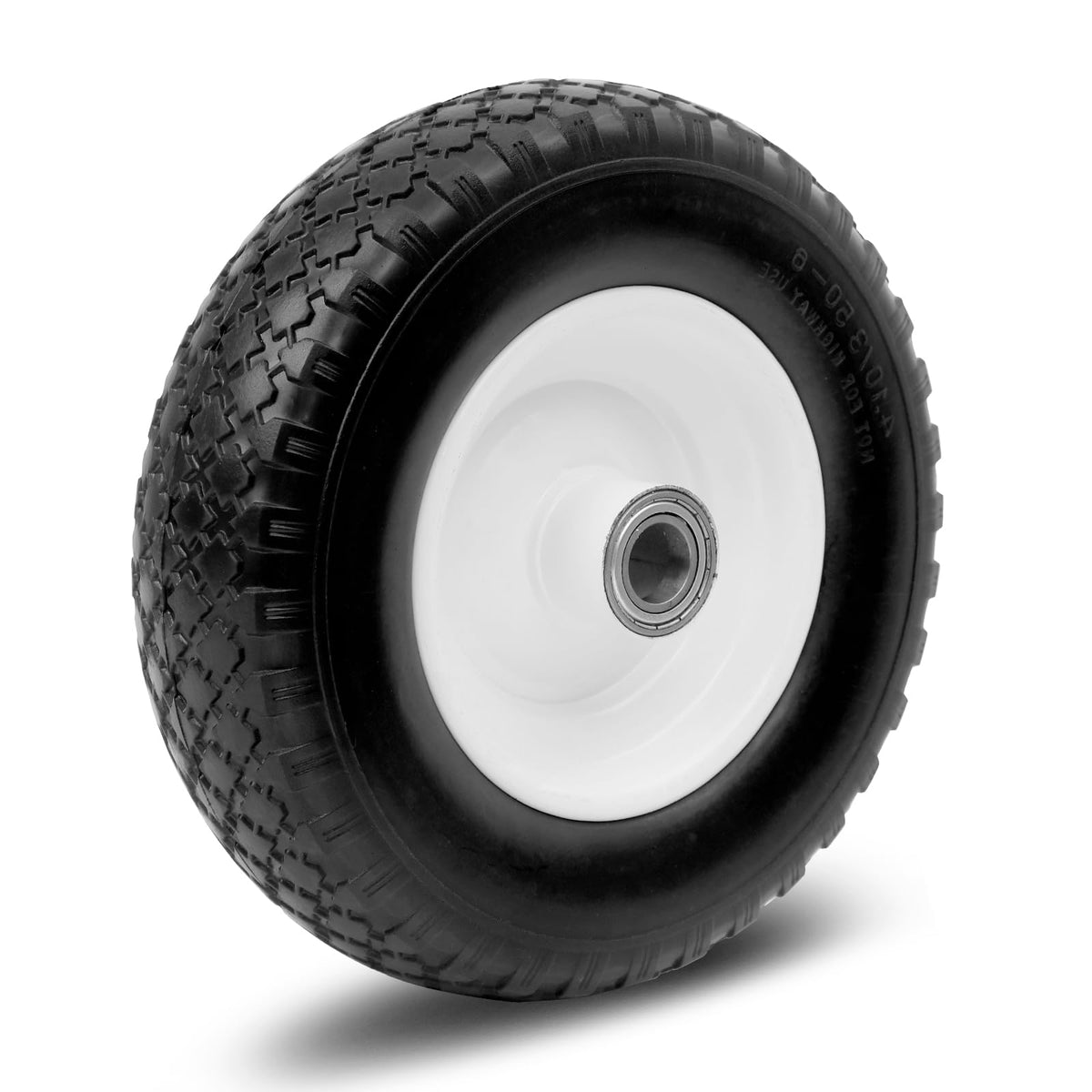 MAXXHAUL 12-inch flat-free tire on steel rim for durable trailer dolly use.