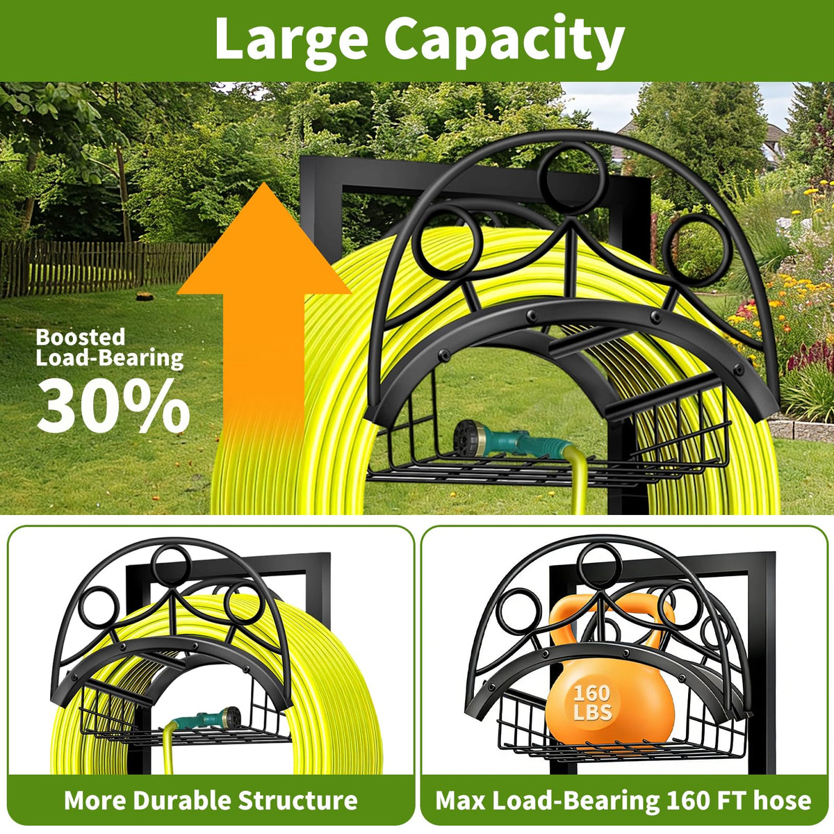 Extended arch and four spikes provide secure placement on lawns and patios