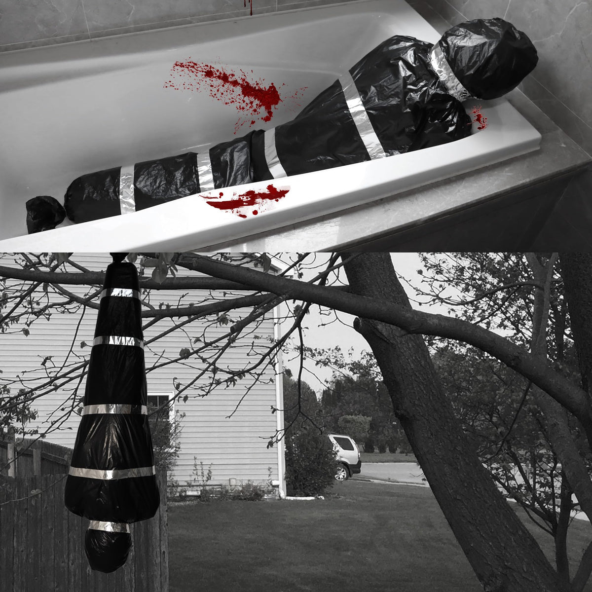 MAYAPHILOS Halloween decor dummy enhances haunted house atmosphere.