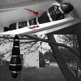 MAYAPHILOS Halloween decor dummy enhances haunted house atmosphere.