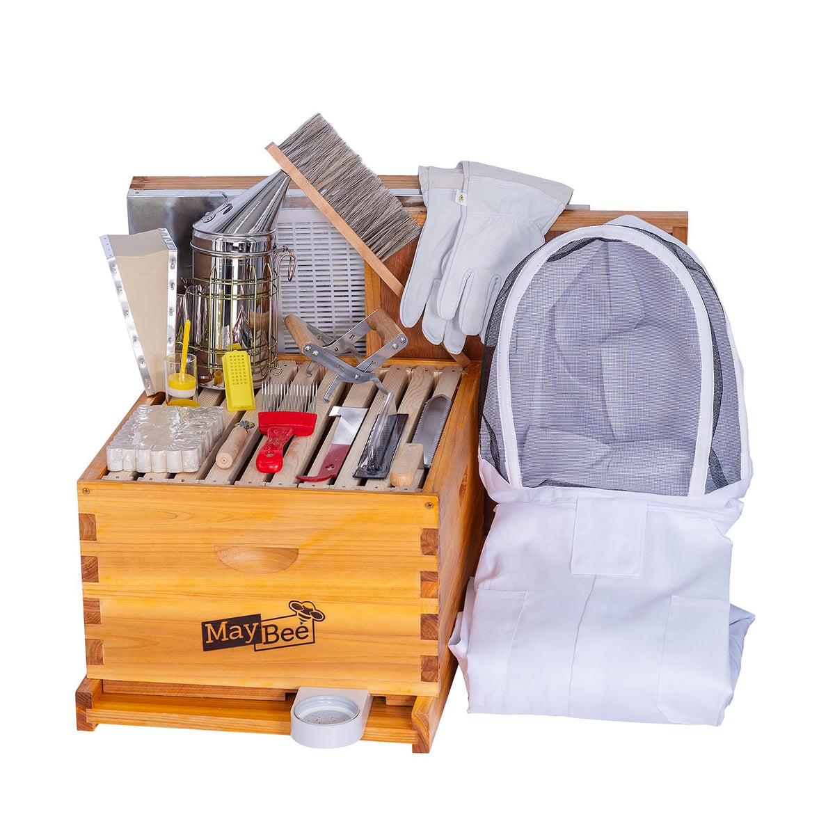 MayBee 10-frame beehive starter kit with wax-coated box for a durable setup