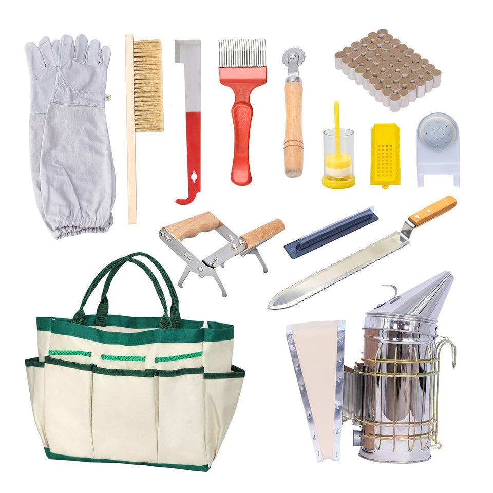 MayBee 14pc beekeeping tools with bee smoker for calm hive inspections.