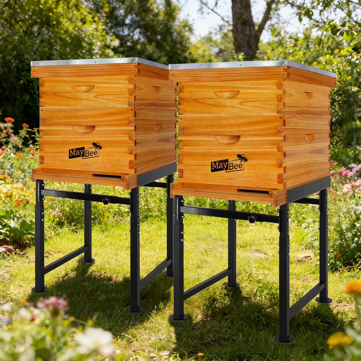 MayBee hive stand with width adjustment to fit standard hives
