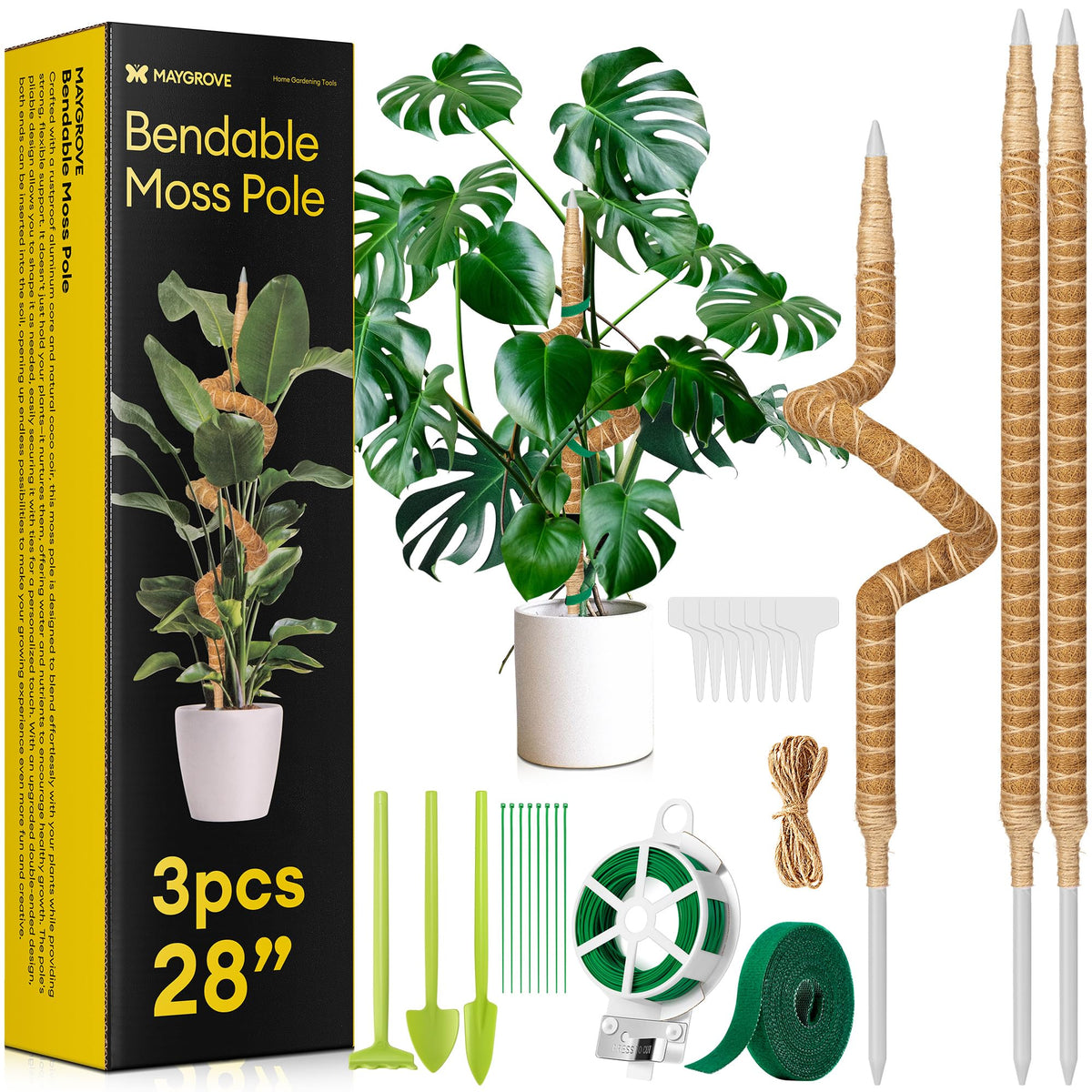 Maygrove bendable moss pole 28-inch provides sturdy climbing support.