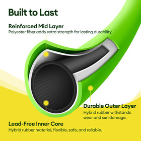 Maygrove heavy-duty hose shows a kink-resistant design for easy yard watering.