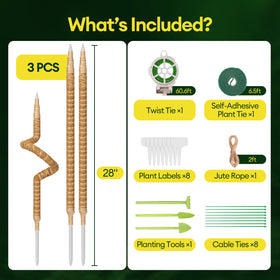 Maygrove moss pole 3-pack with tools for easy setup.