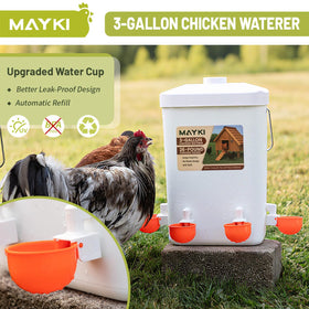 MAYKI 3-gallon waterer with anti-spill design supports long intervals between fills