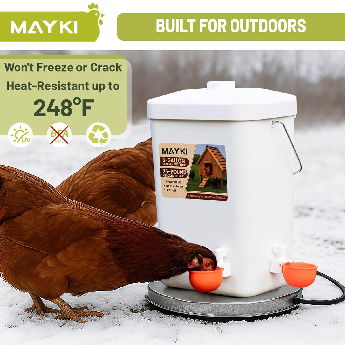 MAYKI upgraded feeder port helps keep dry feed available for hens