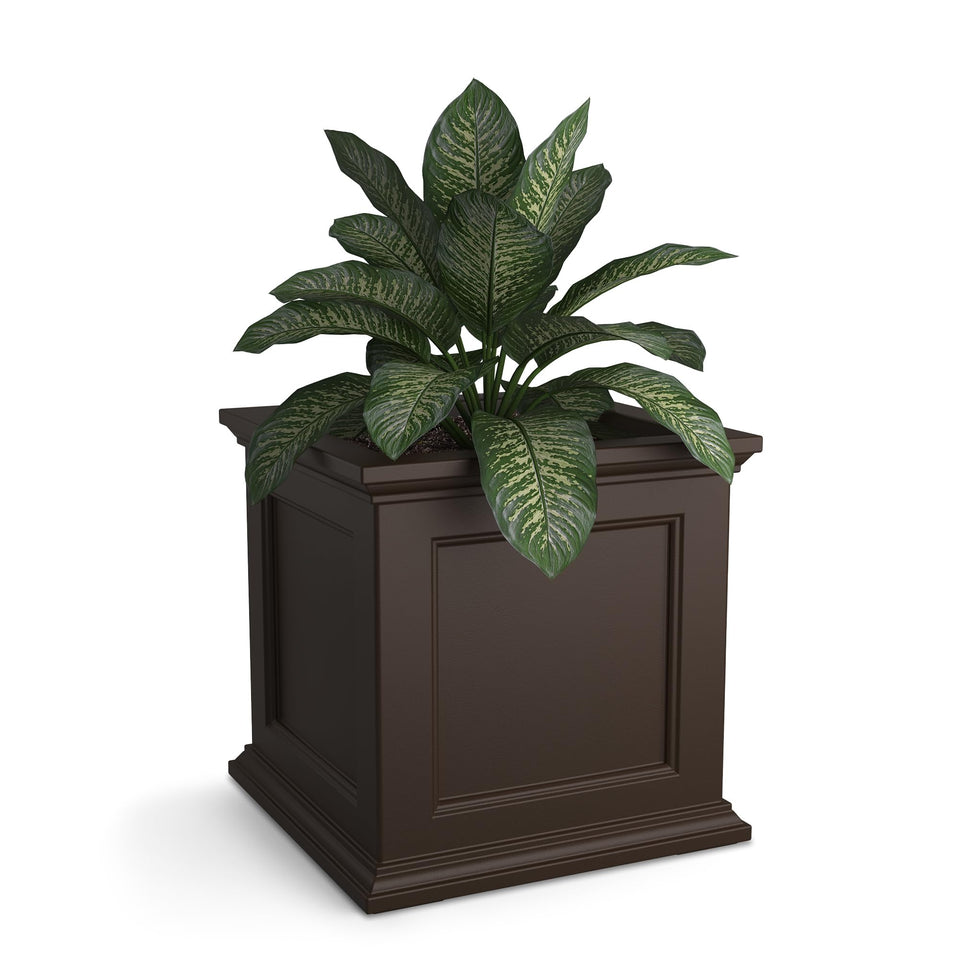 Mayne Fairfield 20-inch square planter with self-watering system for thriving blooms