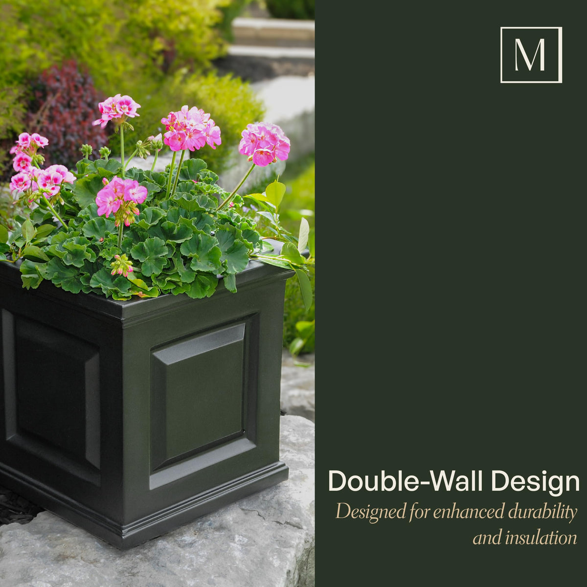 Mayne Nantucket 16-Inch Planter side view shows self-watering system in action.