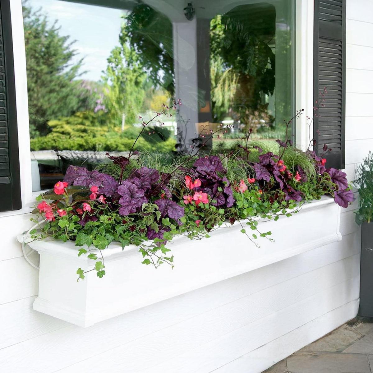Mayne Yorkshire window box interior reservoir shot emphasizes self-watering convenience for plants.