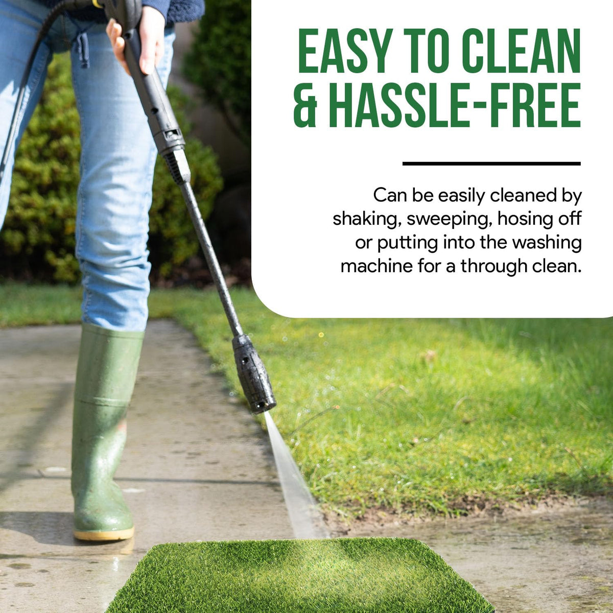 MAYSHINE dog grass with non-slip backing stays in place on floors.