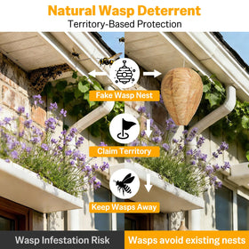 Mazholoths wasp decoy nest placed on an eave to deter pests naturally.
