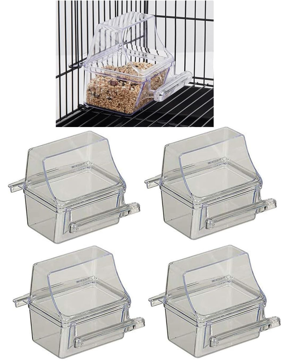 Mcage four-pack clear feeding cups installed in bird cage for easy access