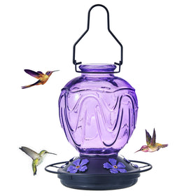 MCHBF glass hummingbird feeder red jar attracts hummingbirds to your garden.