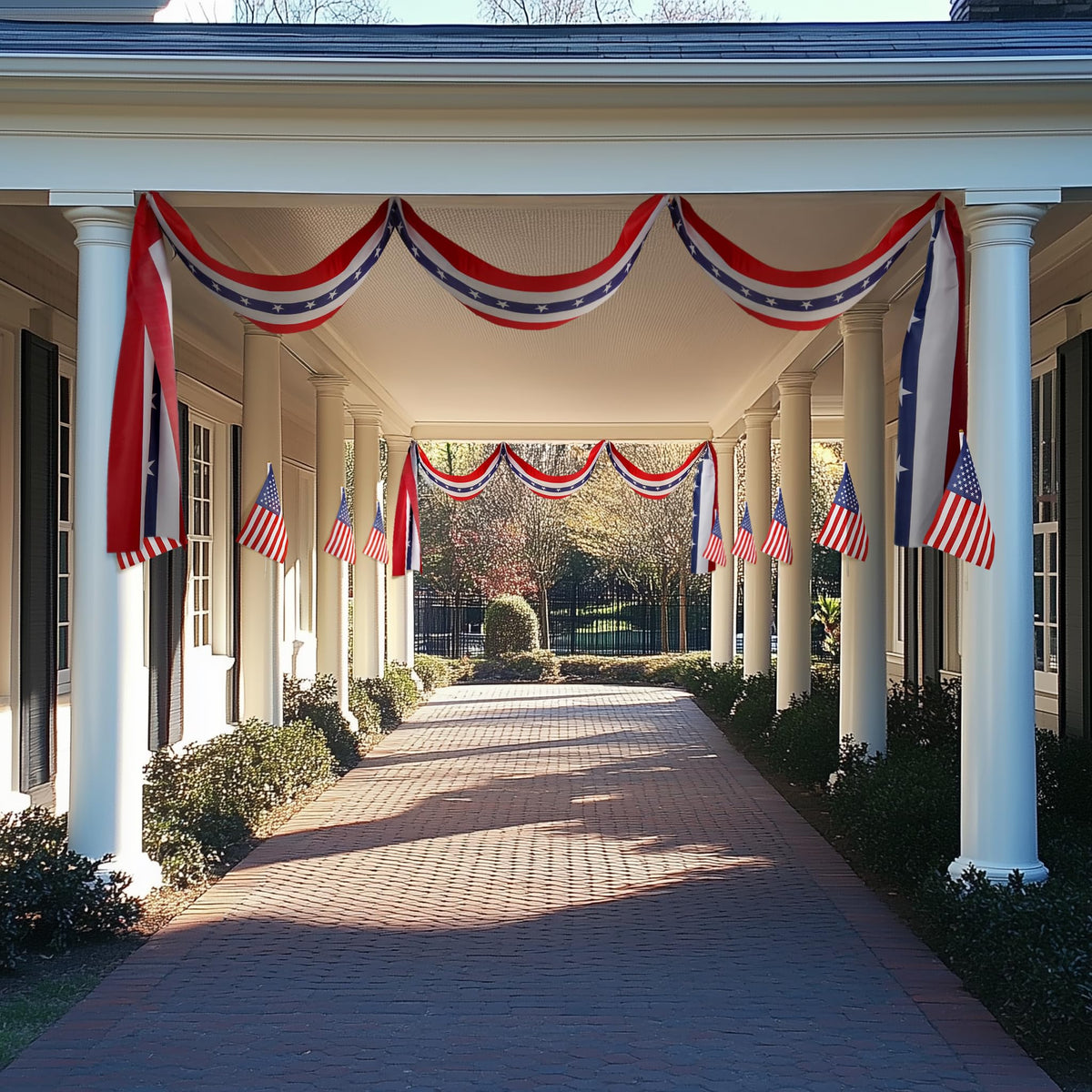 MCJC classic red, white, and blue stars-and-stripes bunting design.