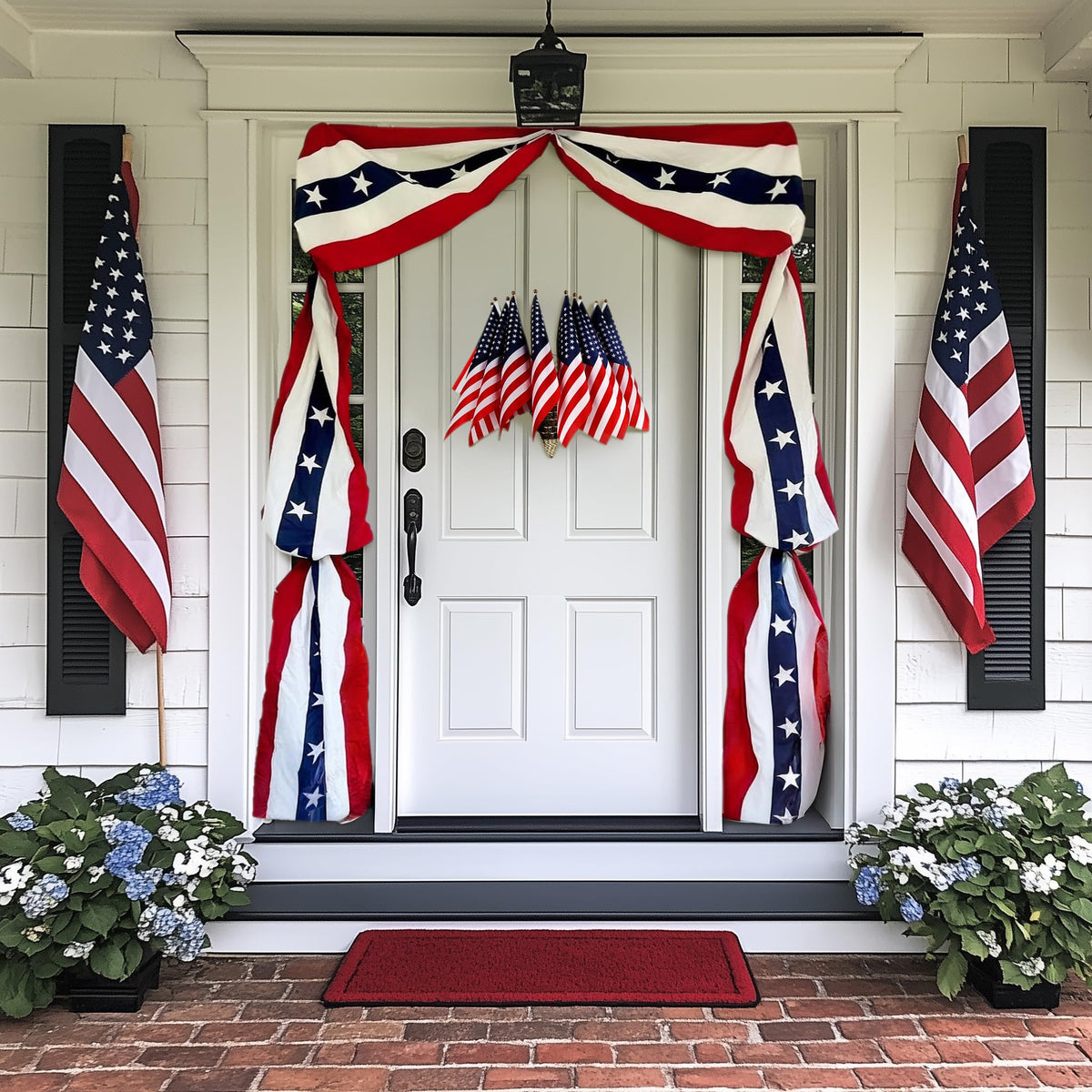 MCJC patriotic garland for outdoor display drapes over fences or porches.