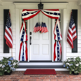 MCJC patriotic garland for outdoor display drapes over fences or porches.