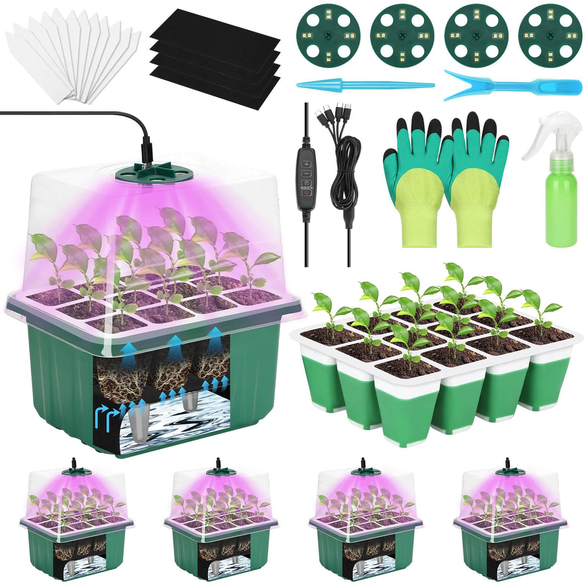 Mckanti self-watering seed starter tray with grow light enhances germination and growth