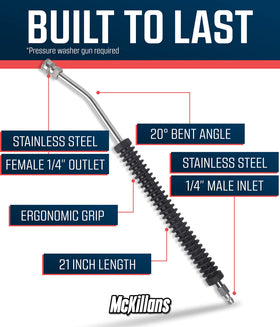 McKillans 1-4in female quick-connector enables fast tool-free attachments.