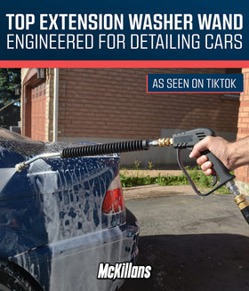 McKillans ergonomic curved front helps rinse roofs and hard-to-reach spots.