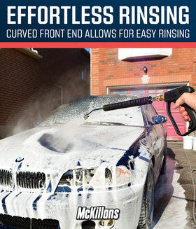 McKillans extension wand 20-degree bend eases rinsing around contours.