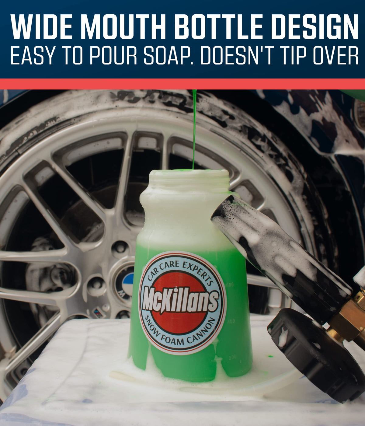 McKillans foam cannon adjustable-foam-output lets you tailor foam thickness.