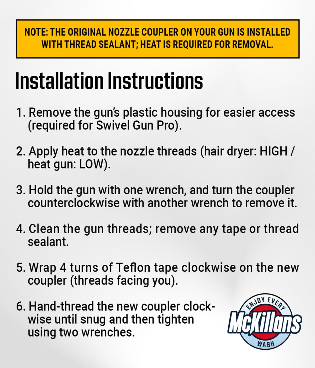 McKillans stainless steel 304 male coupler close-up highlights durable rust-free build.