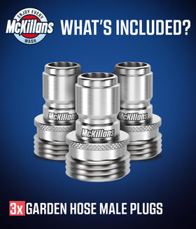 McKillans stainless steel male plug for durable, smooth connections in the quick connect system.