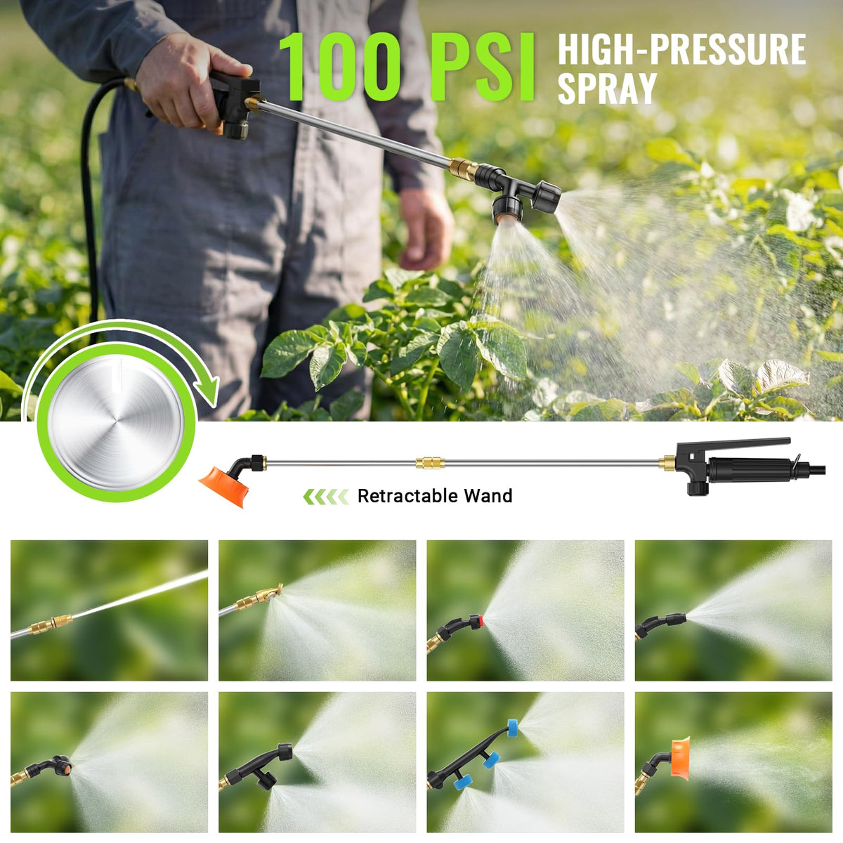 MCY 100 PSI pressure delivers thorough coverage for larger areas.