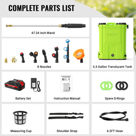 MCY sprayer in action for gardening, lawn care, and outdoor cleaning.