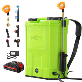 MCY backpack sprayer tank ready for large lawns with durable 20-liter capacity.