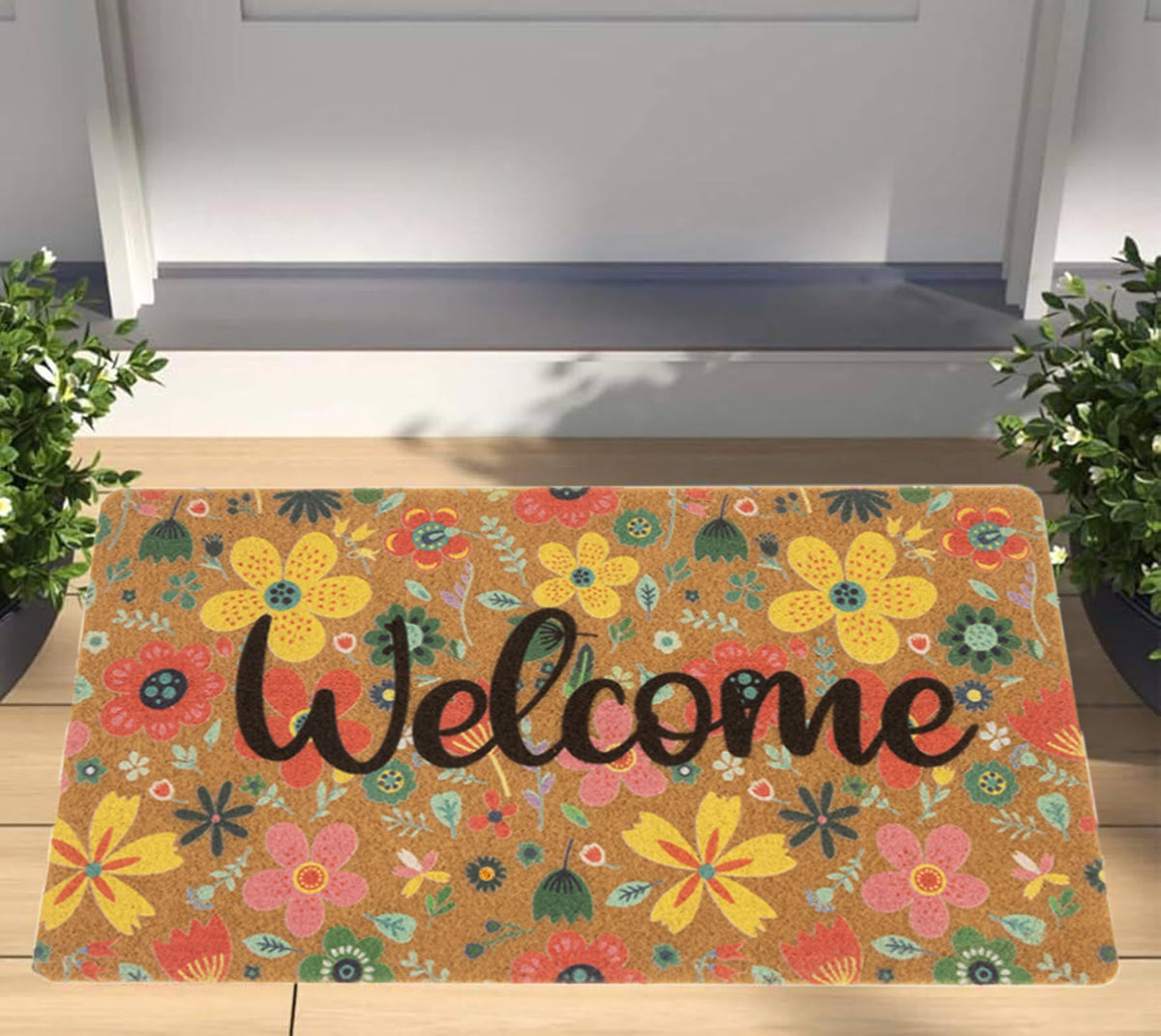 Mealah Spring Welcome Doormat fits under doors with ease