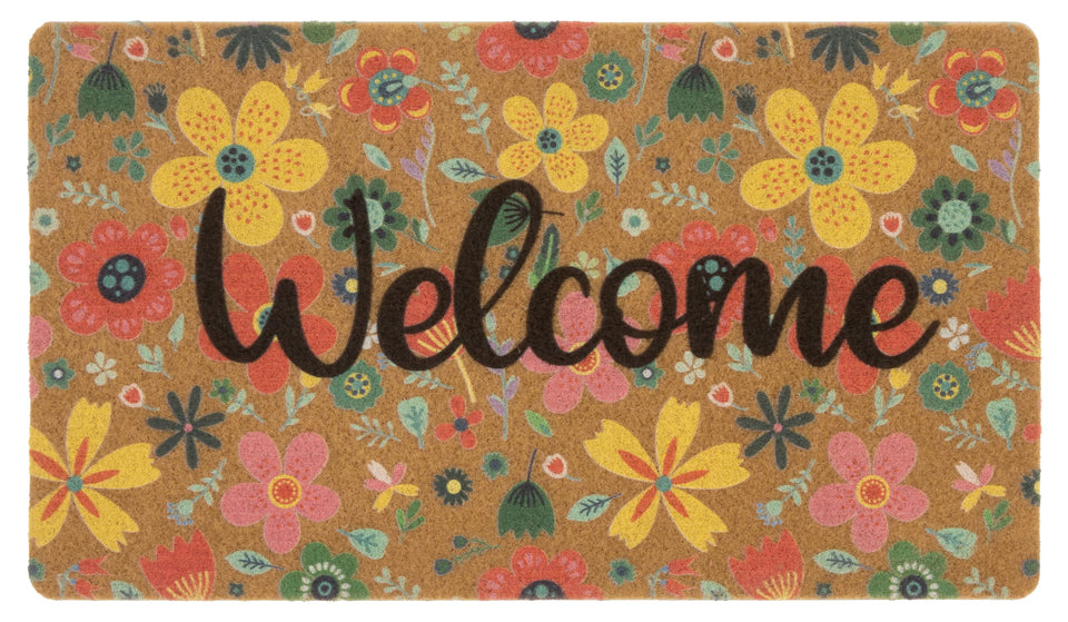 Mealah Spring Welcome Doormat with colorful florals for a warm entryway