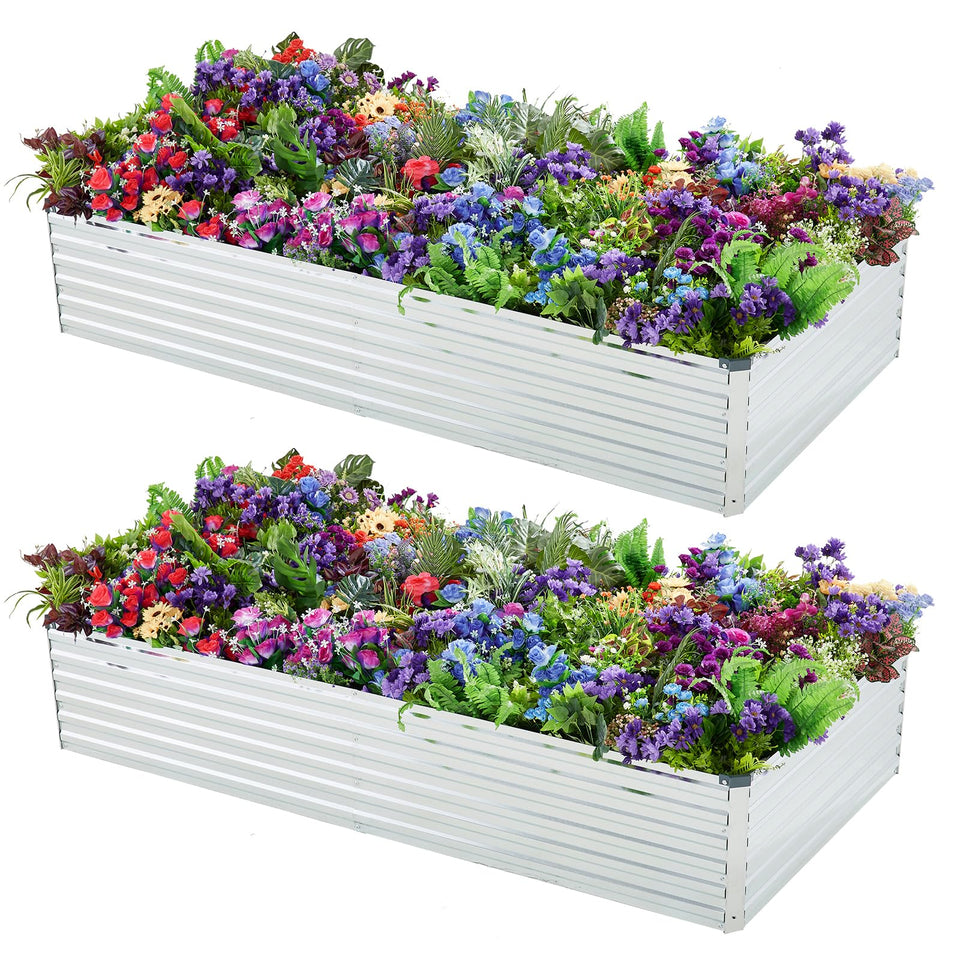 Meberam 2-pack raised garden beds in a spacious 72 by 36 inch layout for versatile planting.