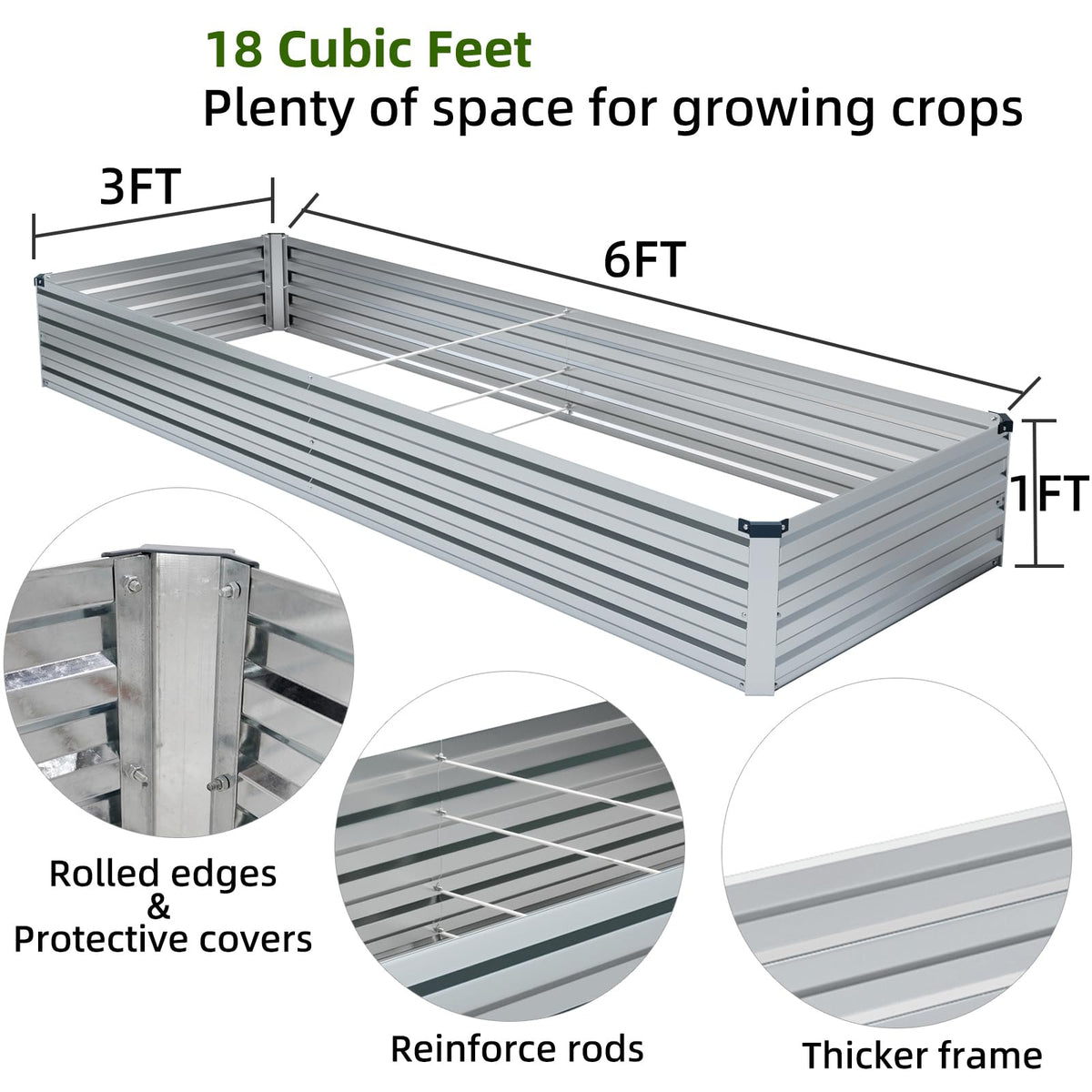 Meberam galvanized-steel bed close-up showing sturdy frame for durable outdoor gardening.