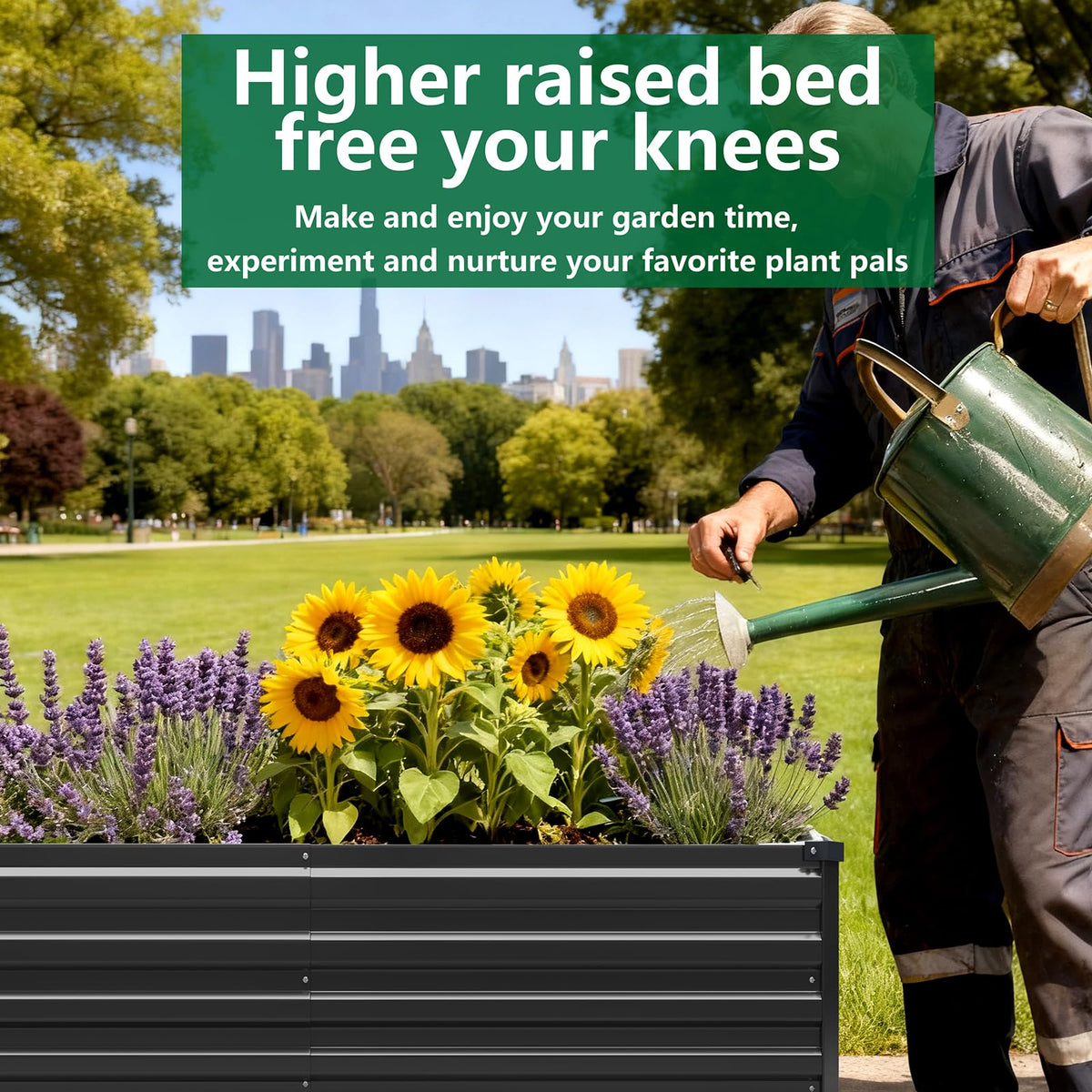 Meberam raised garden bed black finish complements outdoor spaces.
