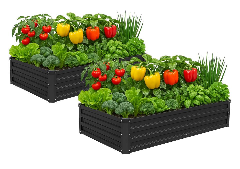 Meberam raised garden bed two-pack, front view, spacious planting area for vegetables and herbs.