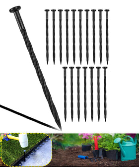 Meboyz 8-inch spiral-tip landscape stake being driven into soil for neat borders.