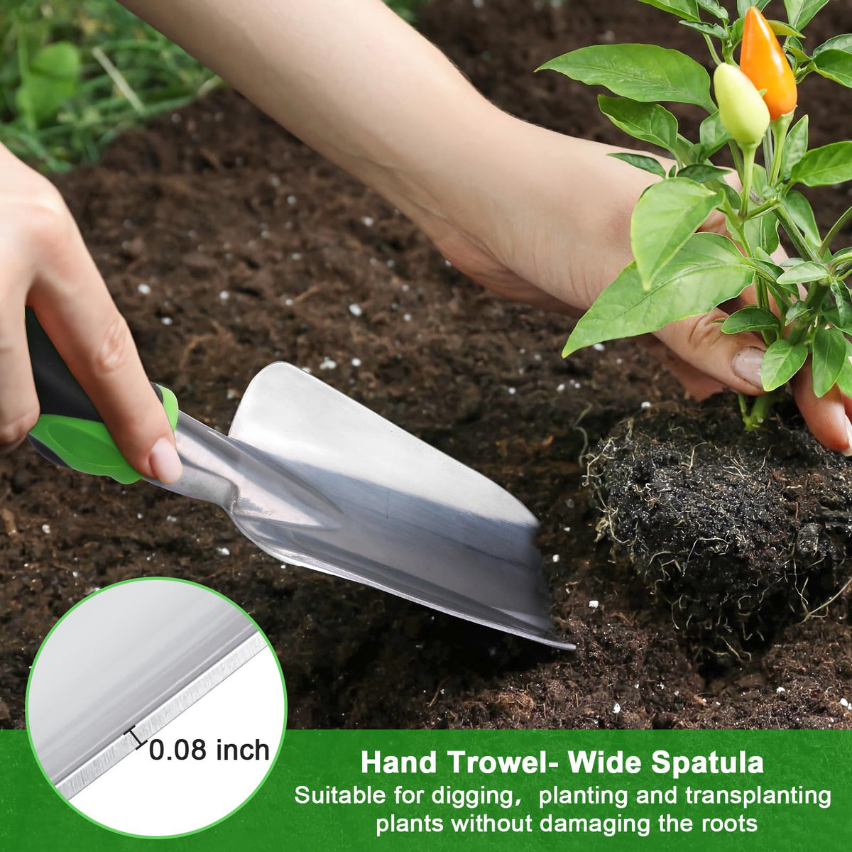 MECHEER ergonomic non-slip handle reduces hand fatigue during gardening.
