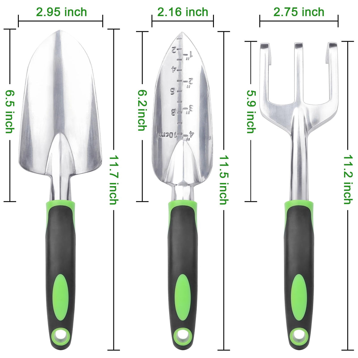 MECHEER transplant trowel shows depth marks for accurate transplanting.