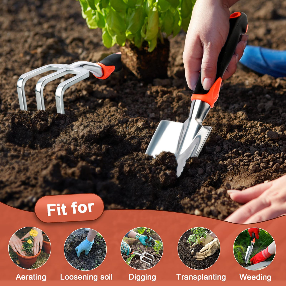 MECHEER digging, weeding, and aerating tools in action for beds
