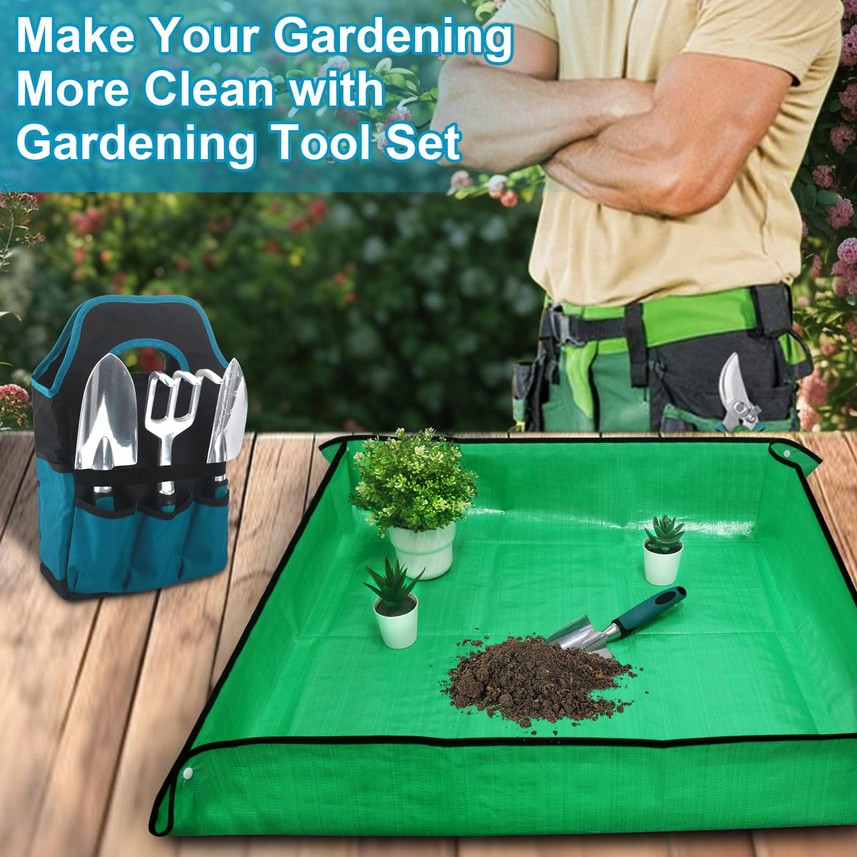 MECHEER garden tote with eight external pockets keeps tools accessible.