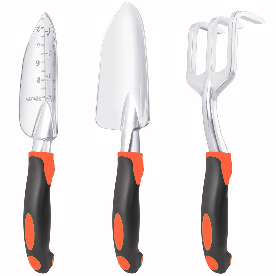 MECHEER garden tools set 3-pack displayed for versatile yard tasks
