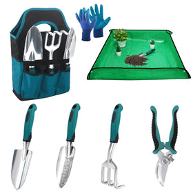 MECHEER garden tools set stored in a sturdy bag for organized outdoor tasks.