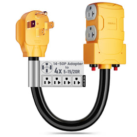 MECMO 50A to 20A RV adapter connected to a 14-50P outlet powers multiple devices