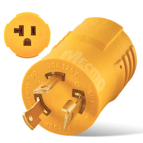 MECMO L5-30P to 5-15/20R adapter cord enables RV shore power to fit standard outlets.